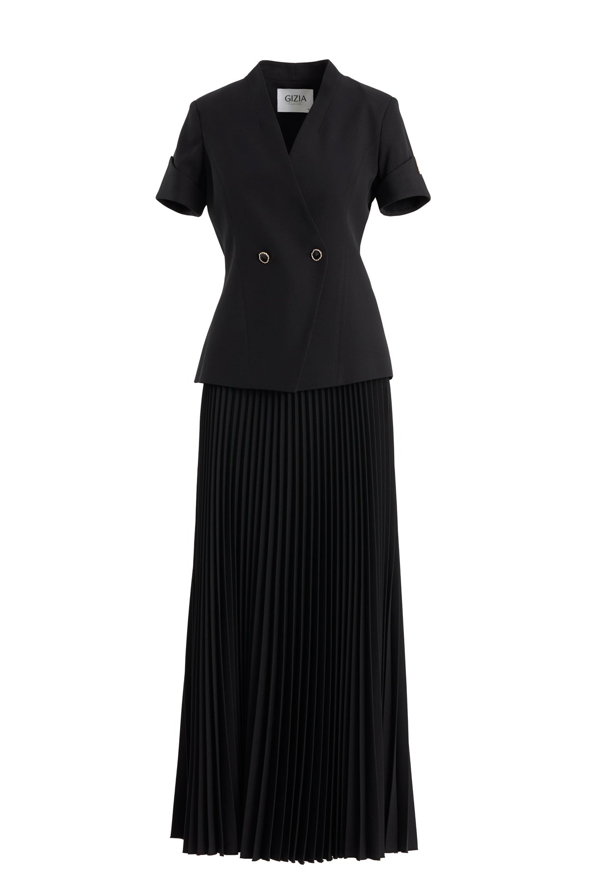 Kısa Kollu Ceket Ve Piliseli Etekli Siyah Takım