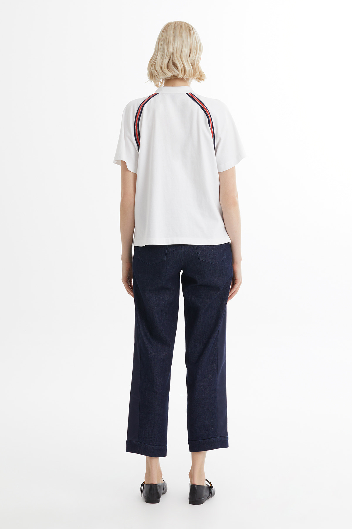 Trikolu Nakış Ve İşlemeli Fermuarlı Beyaz T-Shirt