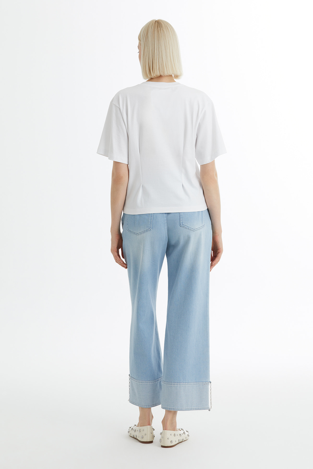 Baskı Ve İşlemeli Beyaz T-Shirt