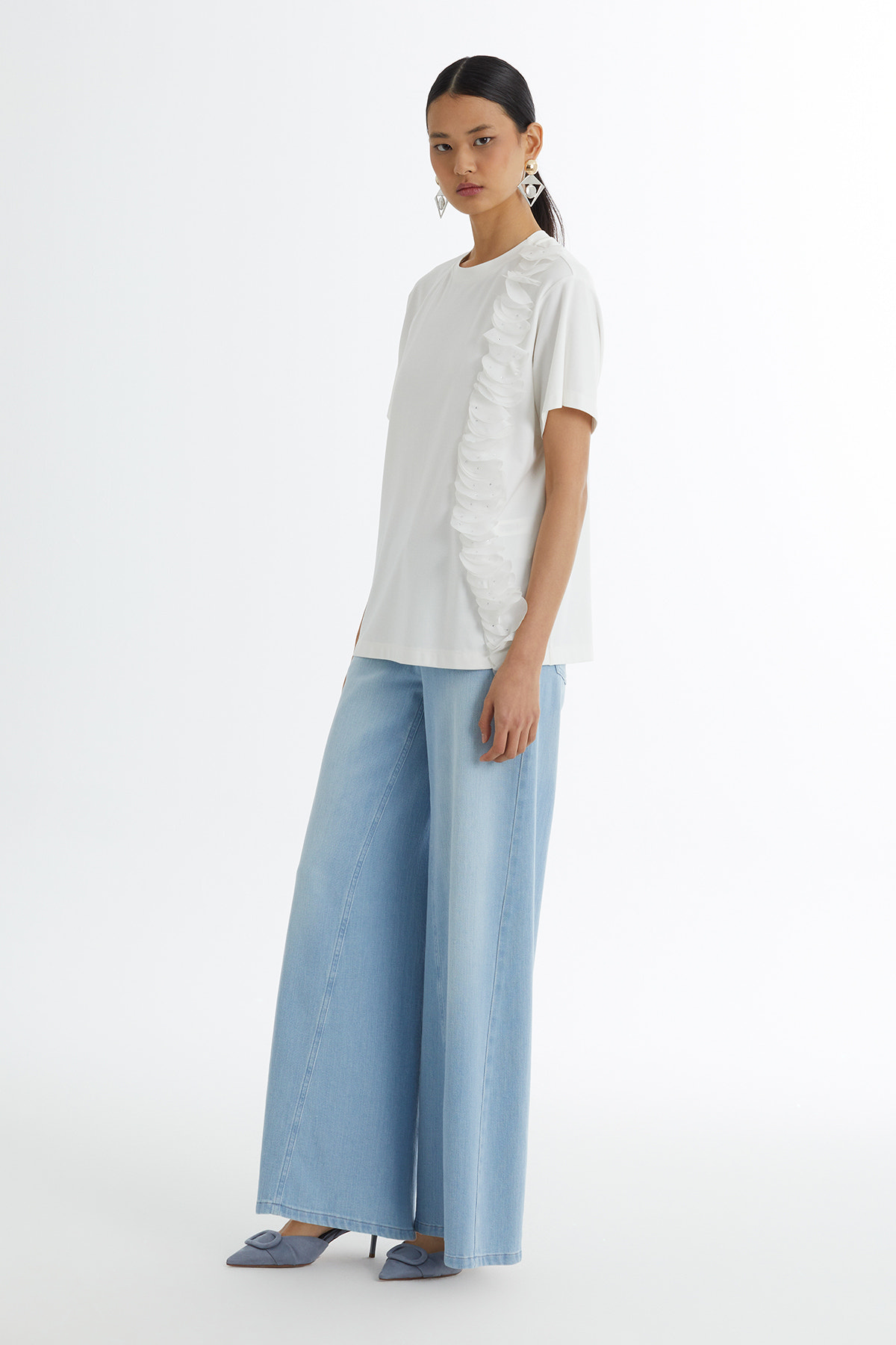 Tül Şerit Aksesuarlı Ekru T-Shirt