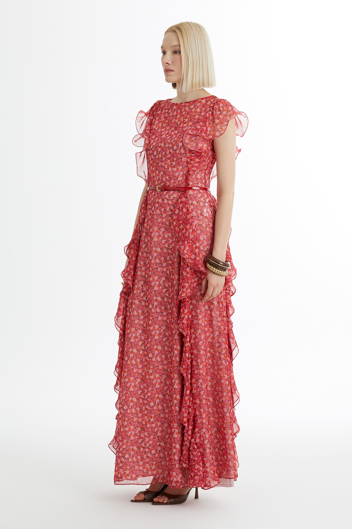 Kemerli Desenli Elbise