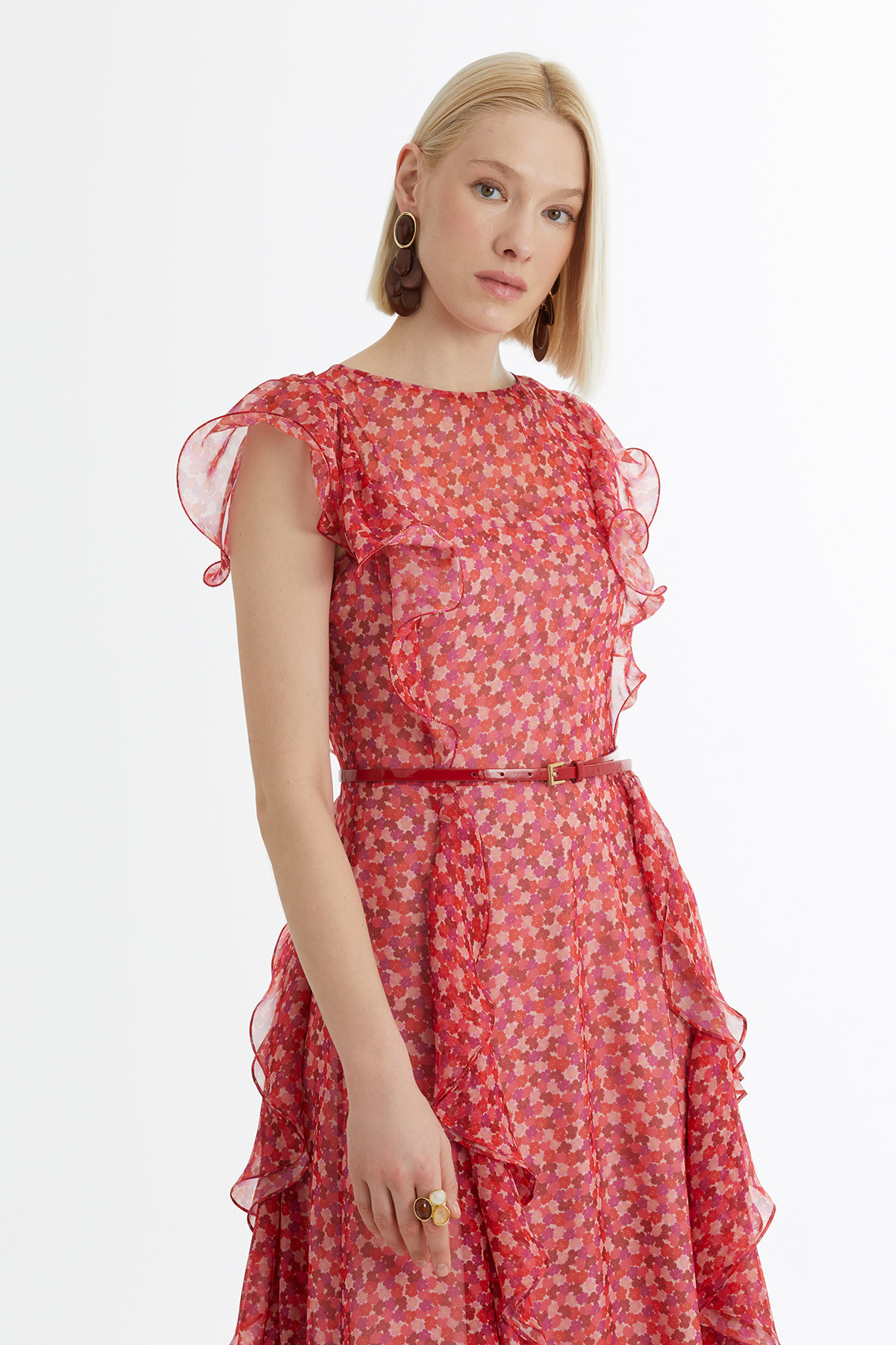 Kemerli Desenli Elbise