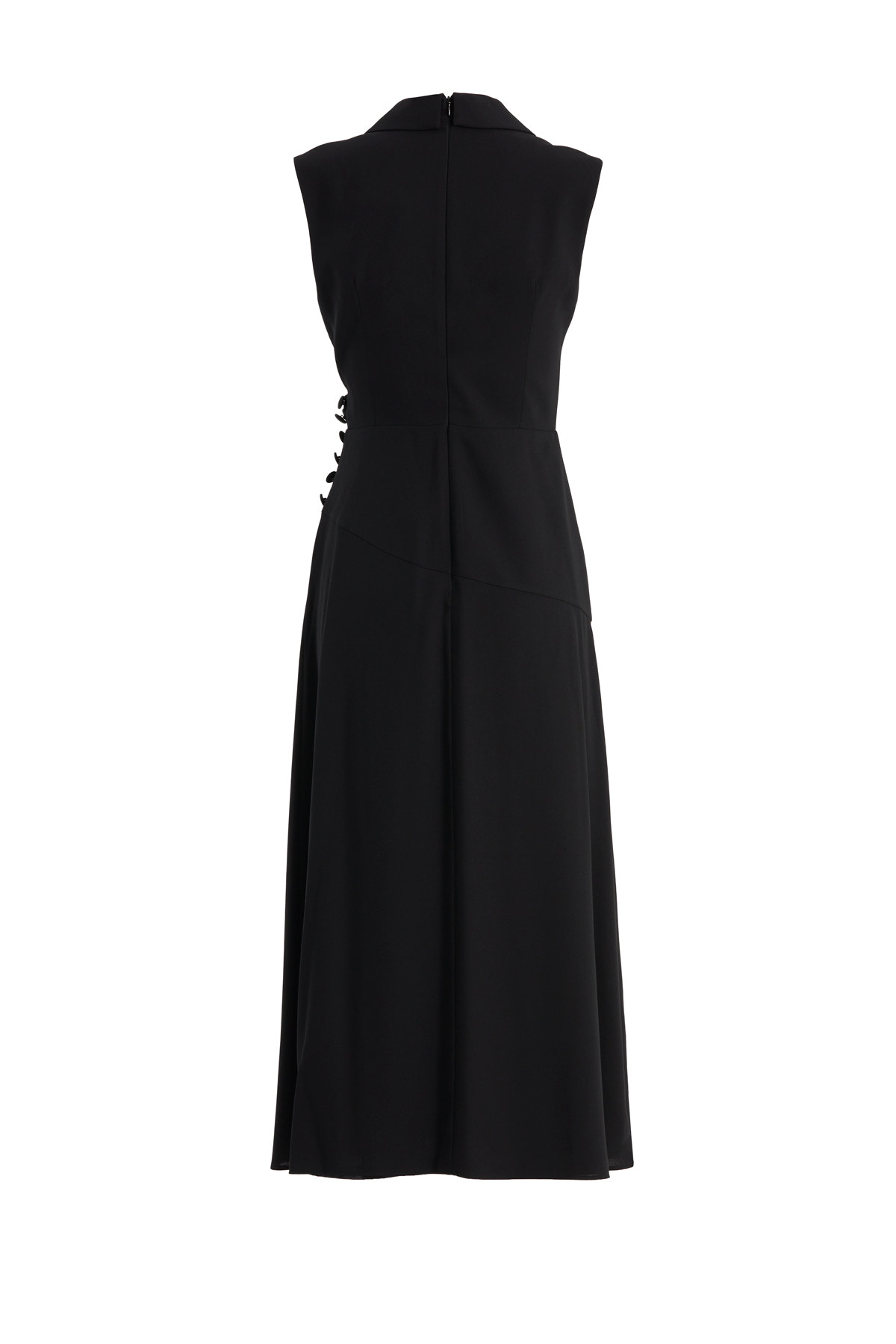 Belden Pileli Broş Detaylı Midi Siyah Elbise