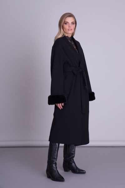 black wool tie coat