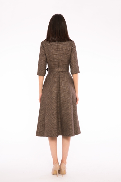 Gizia Plaid And Asymmetrical Collar Detailed Midi Brown Dress. 3