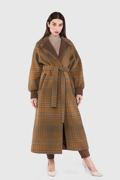 brown gingham coat