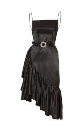 Gizia Spaghetti Strap Stone Belted Volan Skirt Midi Evening Dress. 2