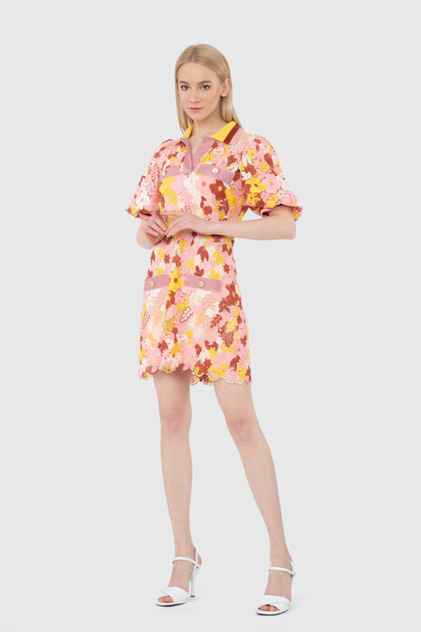 Gizia Knitwear Collar Straight Form Mini Pink Dress. 2