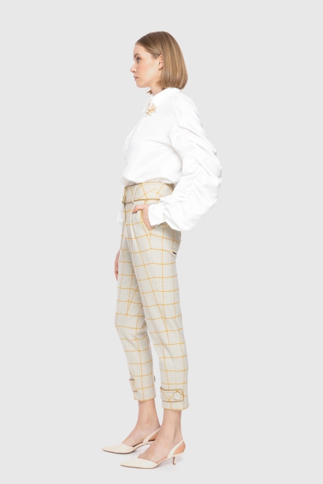 Gizia High Waist Leather Piping Detail Plaid Jogger Pants. 2