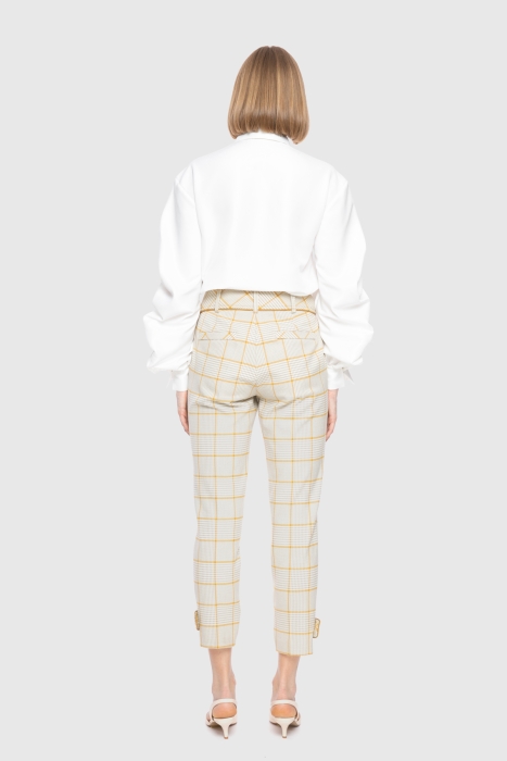 Gizia High Waist Leather Piping Detail Plaid Jogger Pants. 3