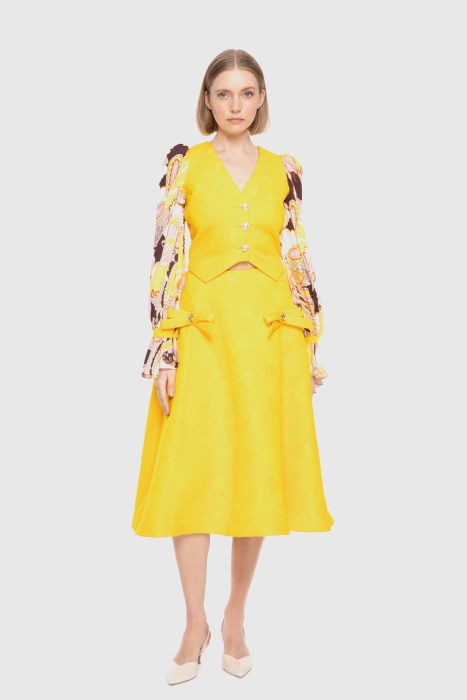 Gizia Floral Embroidered Sleeves Yellow Blouse. 1