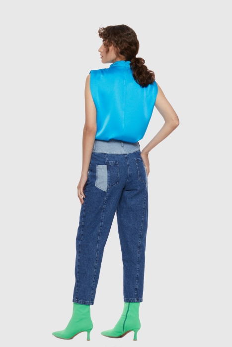 Gizia Belt and Pocket Detailed Comfortable Fit Navy Blue Washed Jeans. 3