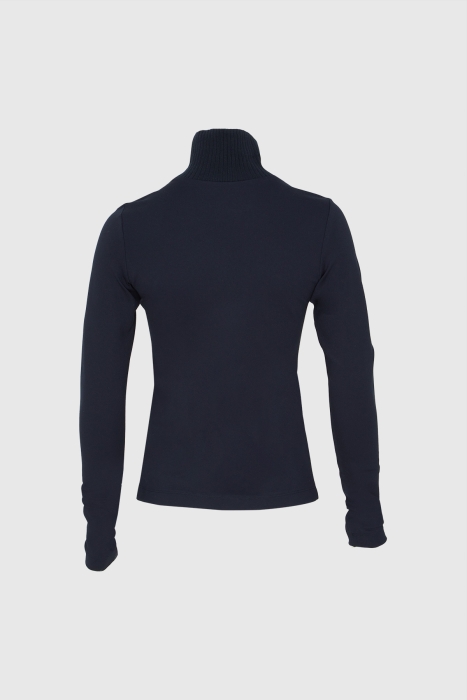Gizia Knitwear Turtleneck Detailed Embroidered Navy Blue Top. 3