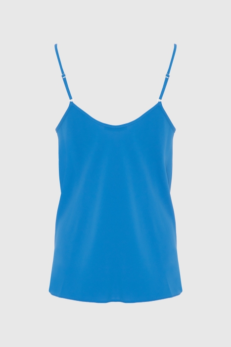 Gizia Dropped Collar Strapped Blue Blouse. 1