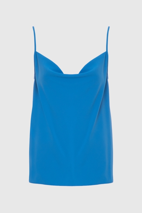 Gizia Dropped Collar Strapped Blue Blouse. 2