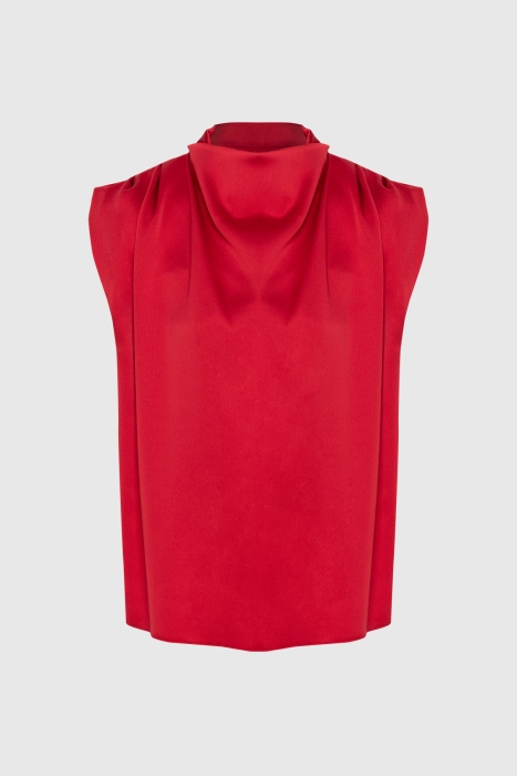 Gizia Plunging Collar Zero Sleeve Red Blouse. 1