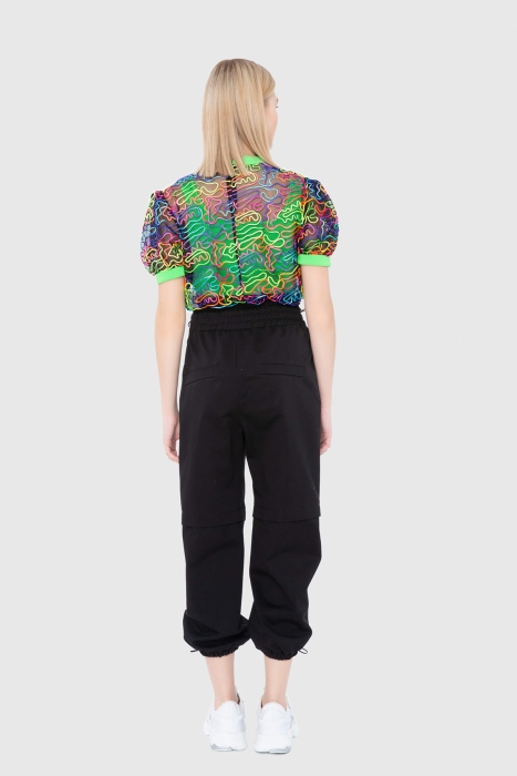 Gizia Color Jacquard Print Detailed Puff Sleeve T-Shirt. 3