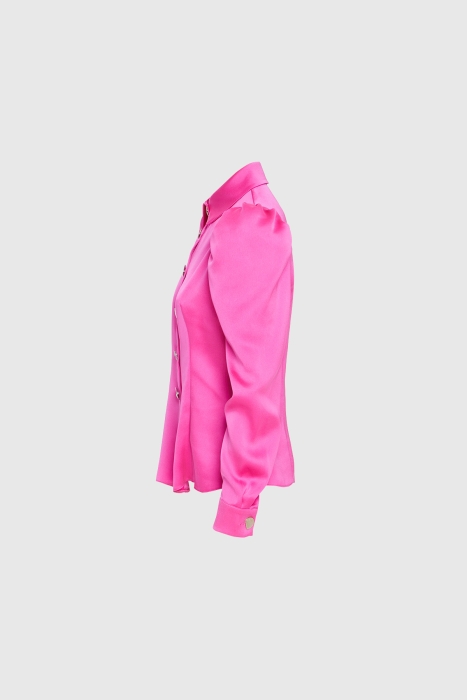 Gizia Button Detailed Sleeve Pleated Pink Crepe Shirt. 2