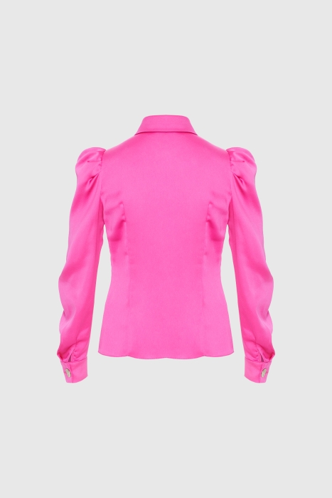 Gizia Button Detailed Sleeve Pleated Pink Crepe Shirt. 3