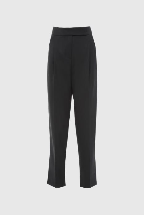 Gizia Wool Fabric High Waist Black Carrot Trousers. 1
