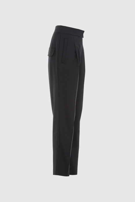 Gizia Wool Fabric High Waist Black Carrot Trousers. 2
