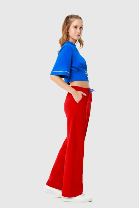 Gizia Wide Leg Knitted Red Tracksuit With Lace-up. 2
