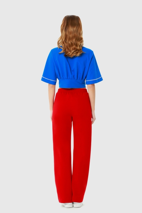 Gizia Wide Leg Knitted Red Tracksuit With Lace-up. 3
