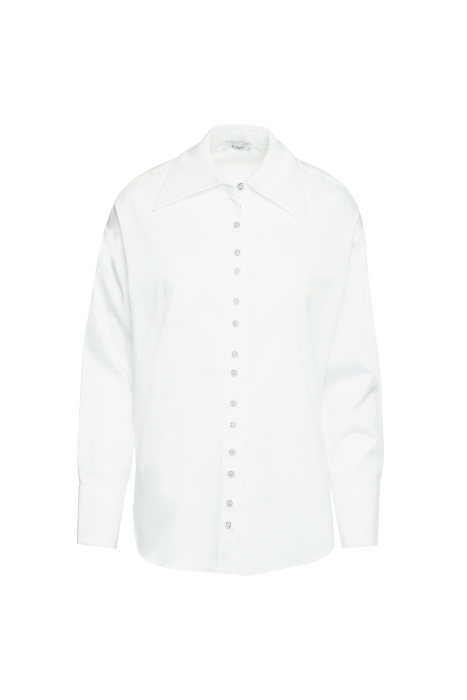 Gizia White Oversized Shirt With Wide Collar Button Detail. 1