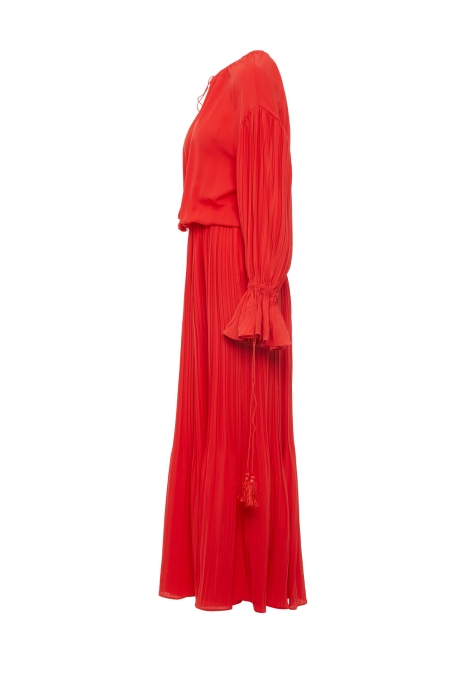 Gizia Red Pleated Dress With Tassel And Cord Accessories. 2