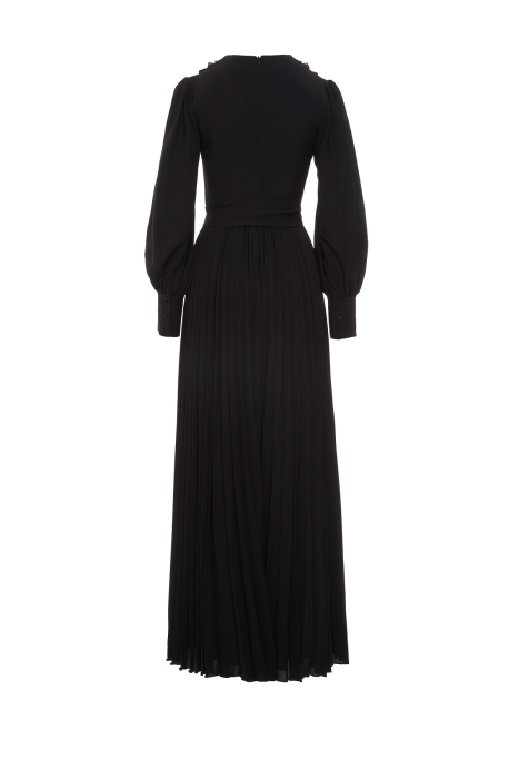 Gizia Embroidered Pleated Black Dress With Collar Detail. 3