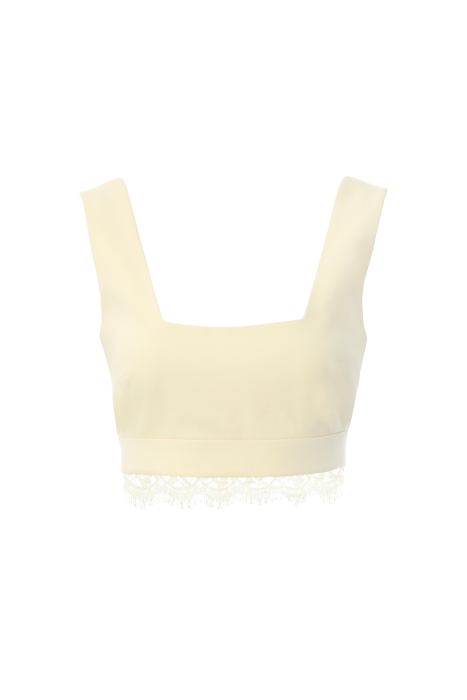Gizia Yellow Crop Top With Square Collar Lace Detail. 4