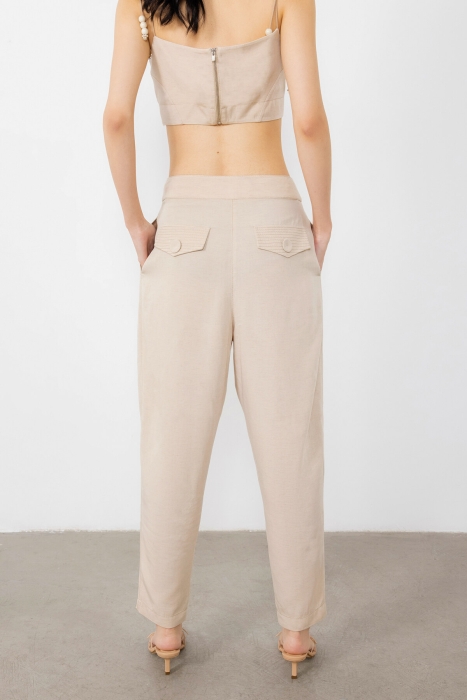 Gizia Button Detailed Beige Trousers. 2