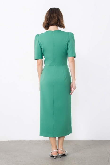 Gizia Embroidered Pleated Green Dress With Collar Detail. 3