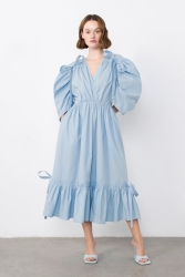 Gizia Blue Midi Dress with Bead Embroidery. 3