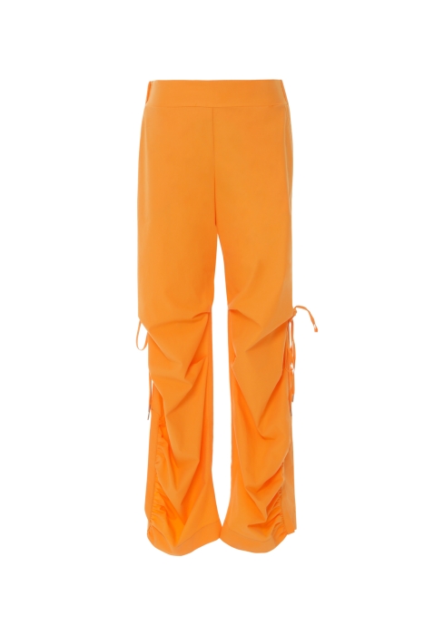 Gizia Model Detailed Trotters With Side Seam Slits Shrinkable Back Waistline Shirred Orange Trousers. 5