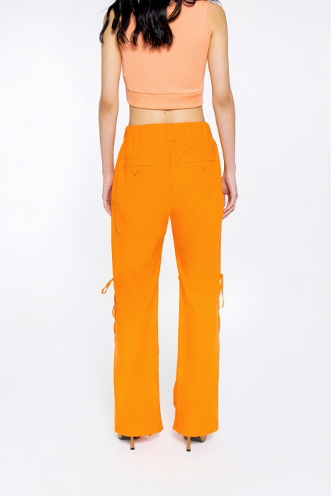 Gizia Model Detailed Trotters With Side Seam Slits Shrinkable Back Waistline Shirred Orange Trousers. 4