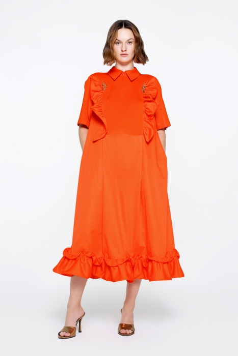 Gizia Orange Dress With Front Body Hidden Zipper Detail Embroidery On The Ruffle. 1