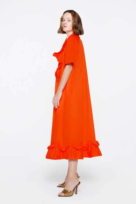 Gizia Orange Dress With Front Body Hidden Zipper Detail Embroidery On The Ruffle. 2