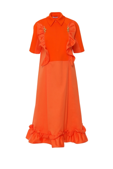 Gizia Orange Dress With Front Body Hidden Zipper Detail Embroidery On The Ruffle. 4