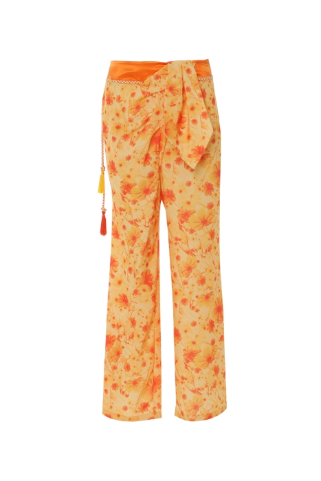 Gizia Special Pattern Orange Satin Trousers With Binding Detail Cord Nib Tassel Decoration. 5