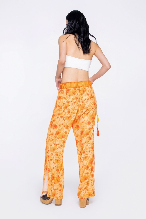 Gizia Special Pattern Orange Satin Trousers With Binding Detail Cord Nib Tassel Decoration. 4