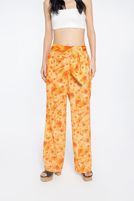 Gizia Special Pattern Orange Satin Trousers With Binding Detail Cord Nib Tassel Decoration. 2