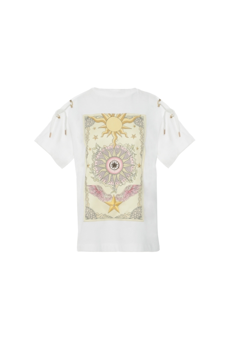 Gizia Special Tarot Pattern Printed Shoulder Lace Detailed Embroidered Ecru Tshirt. 4