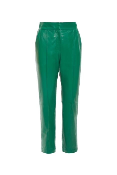 Green Leather Trousers With Front Stitching Detail - Gizia
