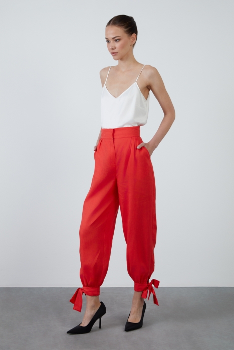 Ankle-Tie Detail Red Pants - Gizia