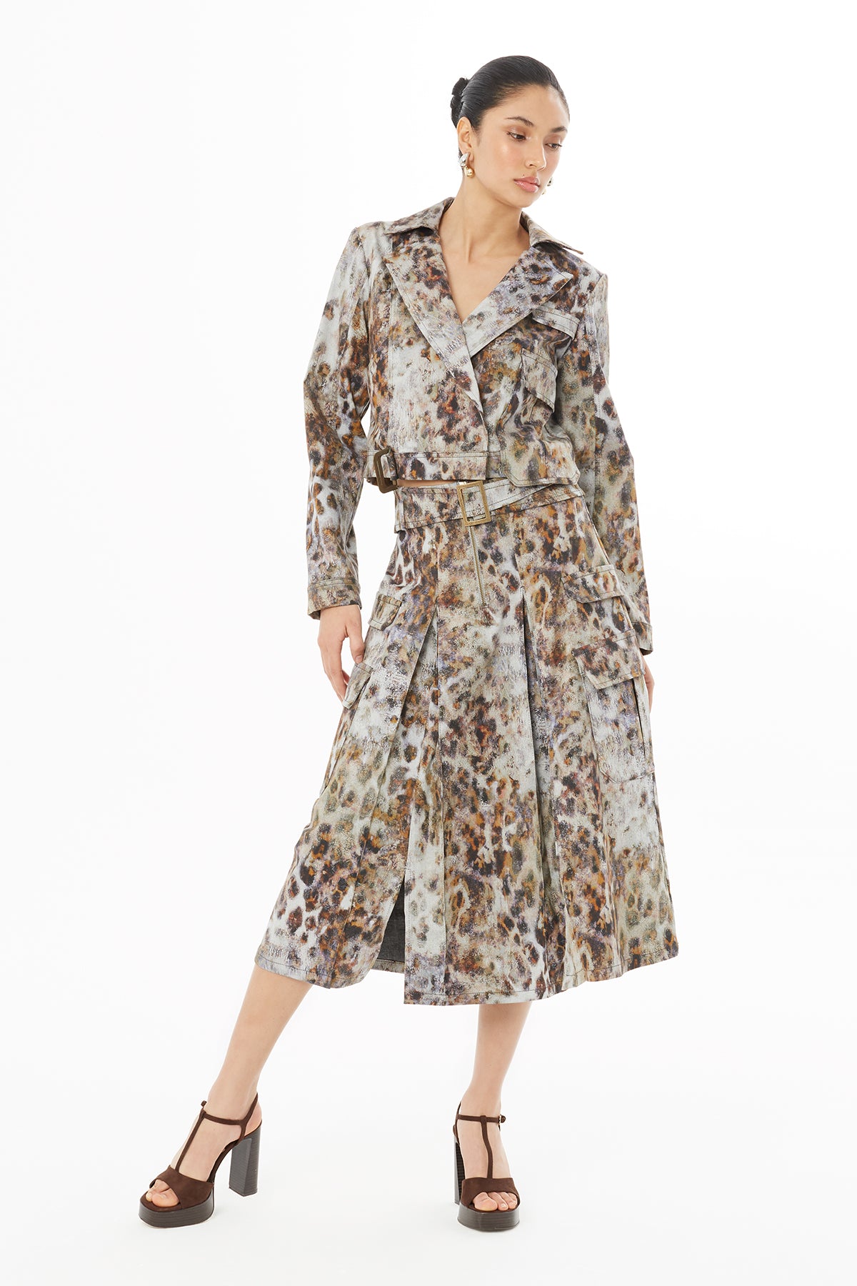 Leopar Desenli Midi Etek