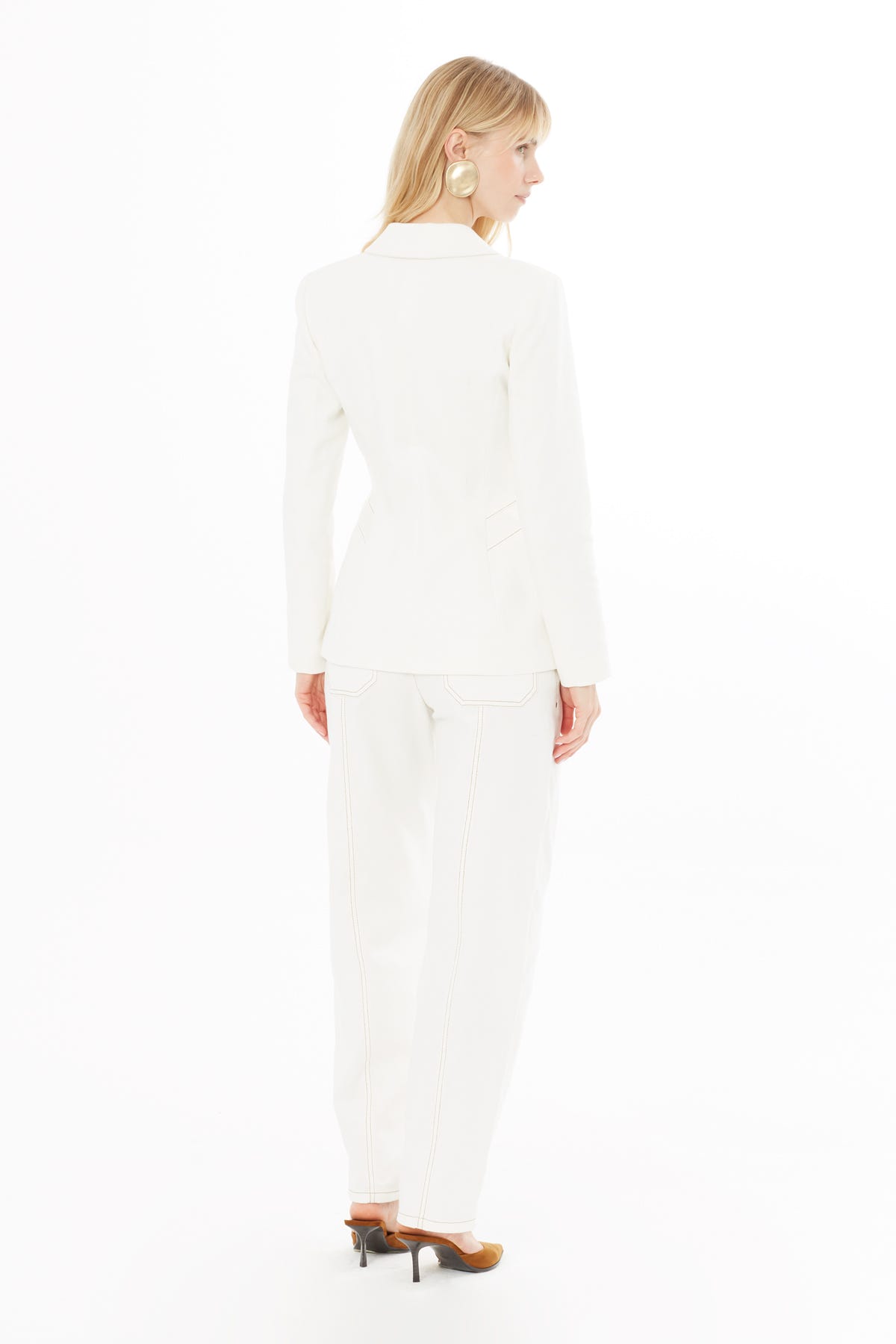 Kruvaze Yaka Kontrast Dikişli Ceket