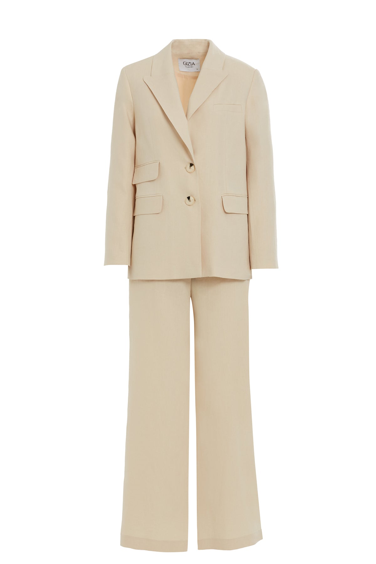 Tek Düğmeli Desenli Ceket Ve Palazzo Pantolonlu Bej Takım
