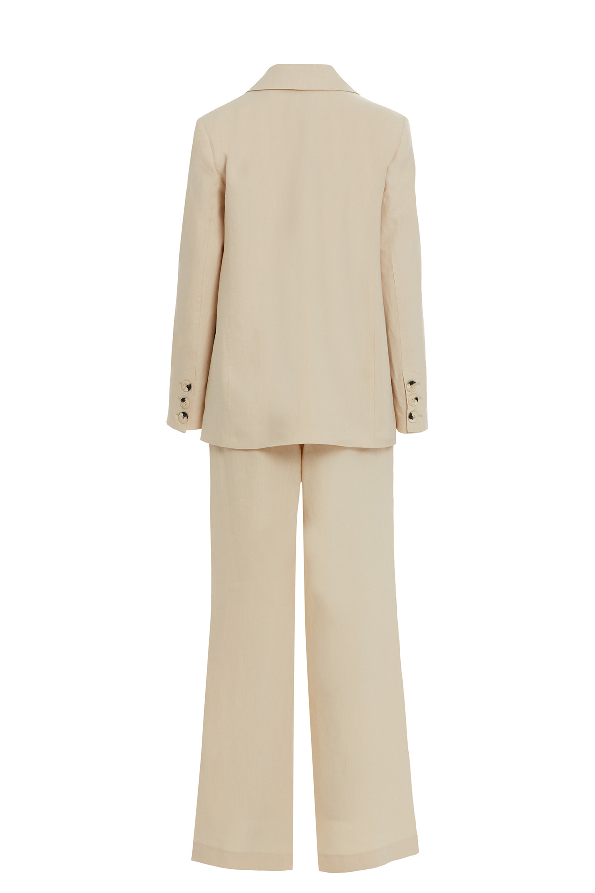 Tek Düğmeli Desenli Ceket Ve Palazzo Pantolonlu Bej Takım