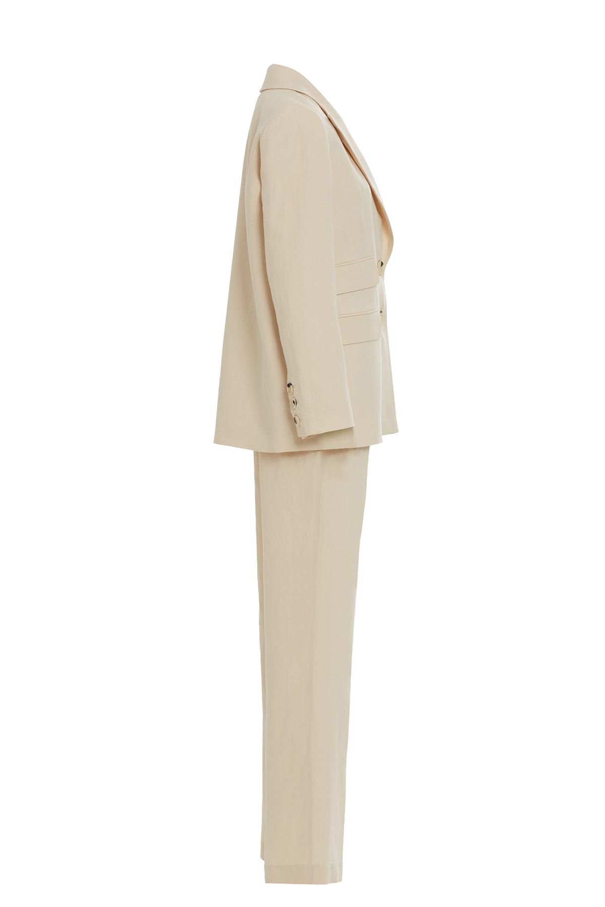 Tek Düğmeli Desenli Ceket Ve Palazzo Pantolonlu Bej Takım